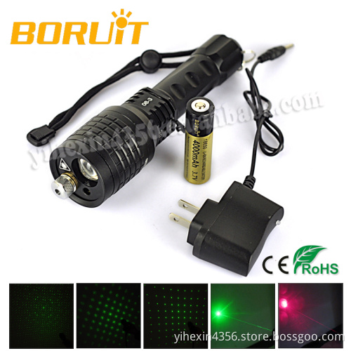 Boruit Rechargeable Red Green Laser Flashlight with Battery and Charger